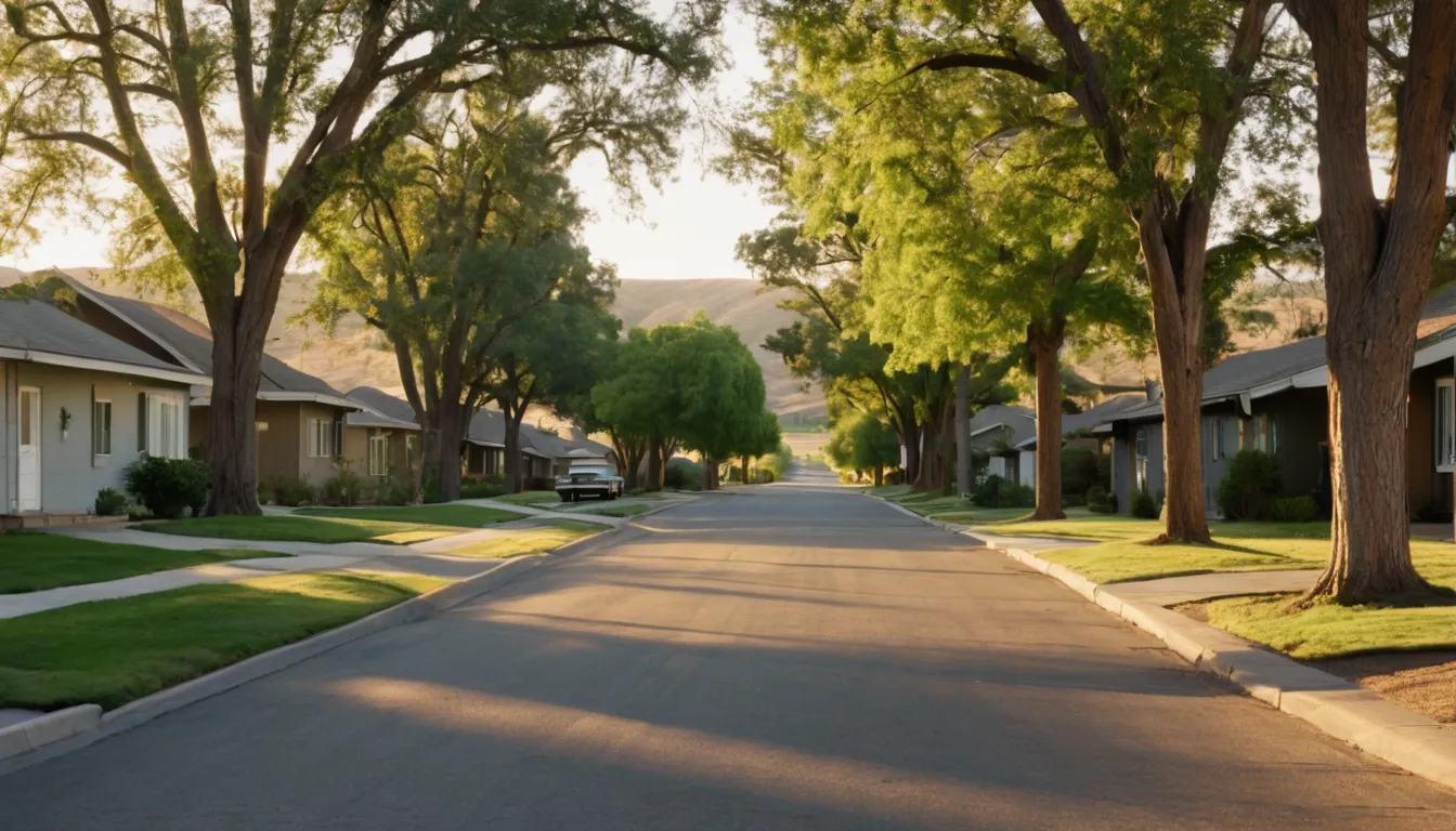 A neighborhood street with mature trees in Pacifica